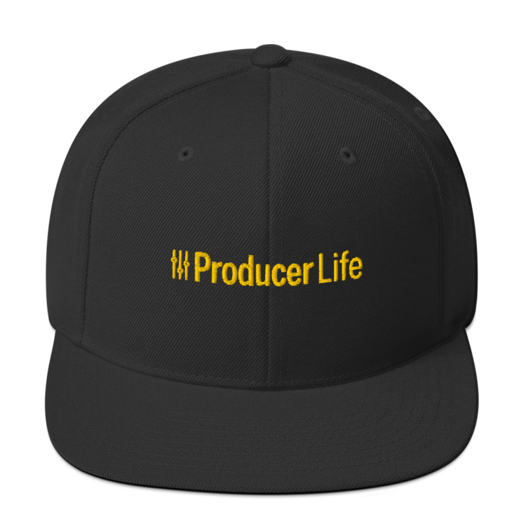 classic-snapback-black-front-6acc18dcef1d0.webp Producer Life Gold Logo Snapback Hat