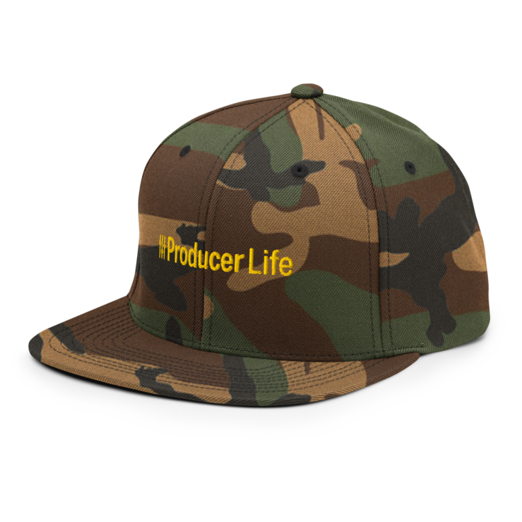 classic-snapback-green-camo-left-front-6acba2a07c2f1.webp Producer Life Gold Logo Snapback Hat