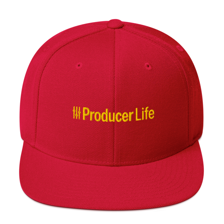 classic-snapback-red-front-6acc18dcf0fe1.webp Producer Life Gold Logo Snapback Hat