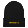 cuffed-beanie-black-front-6acb93b76a51d.webp Producer Life Gold Logo Cuffed Beanie
