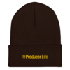 cuffed-beanie-brown-front-6acb93b76b203.webp Producer Life Gold Logo Cuffed Beanie