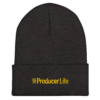 cuffed-beanie-dark-grey-front-6acb93b76b237.webp Producer Life Gold Logo Cuffed Beanie