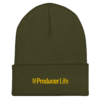 cuffed-beanie-olive-front-6acb93b76b258.webp Producer Life Gold Logo Cuffed Beanie