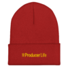 cuffed-beanie-red-front-6acb93b76b275.webp Producer Life Gold Logo Cuffed Beanie