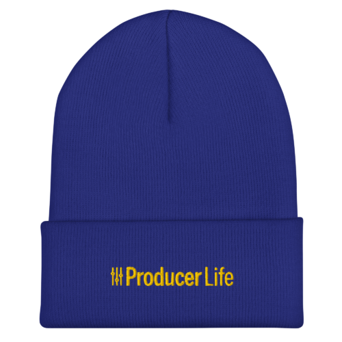 cuffed-beanie-royal-front-6acb93b76b290.webp Producer Life Gold Logo Cuffed Beanie