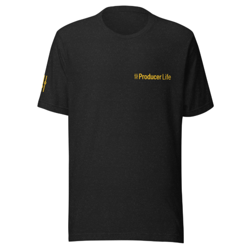 unisex-staple-t-shirt-black-heather-front-6acb879fc6259.webp Producer Life Gold Logo Unisex Staple T-Shirt | Bella