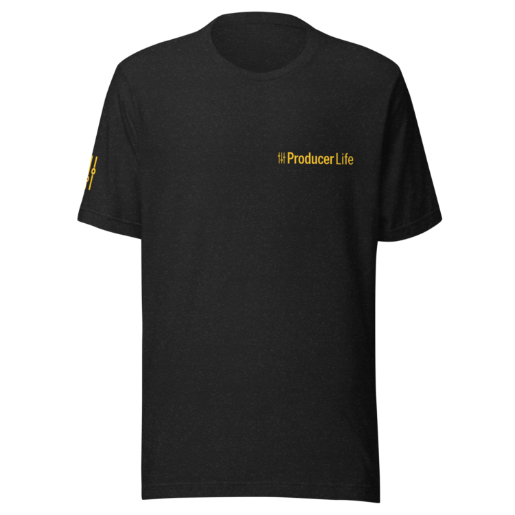 unisex-staple-t-shirt-black-heather-front-6acb879fc6259.webp Producer Life Gold Logo Unisex Staple T-Shirt | Bella