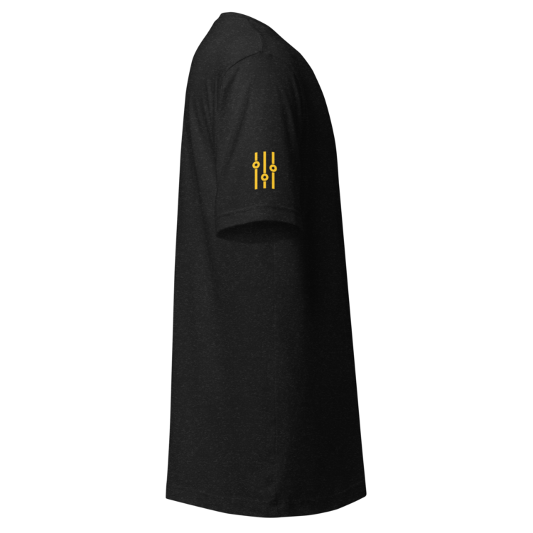 unisex-staple-t-shirt-black-heather-right-6acb879fd174d.webp Producer Life Gold Logo Unisex Staple T-Shirt | Bella