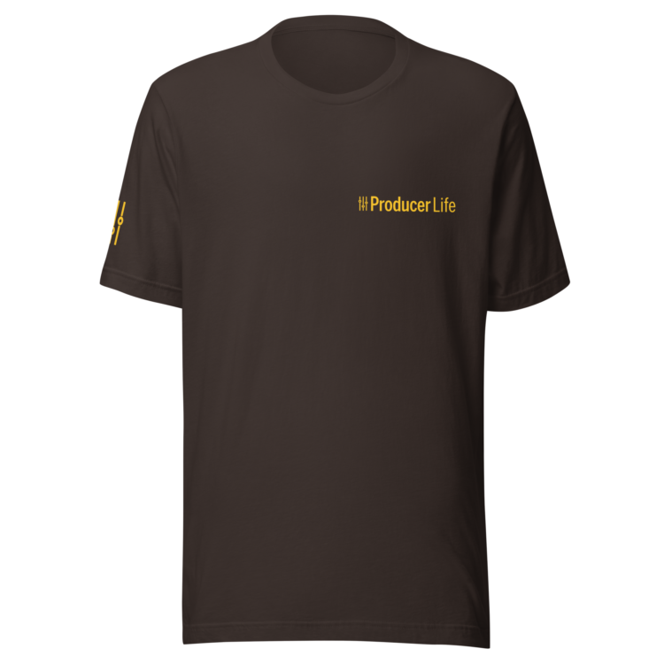 unisex-staple-t-shirt-brown-front-6acb879fc715c.webp Producer Life Gold Logo Unisex Staple T-Shirt | Bella