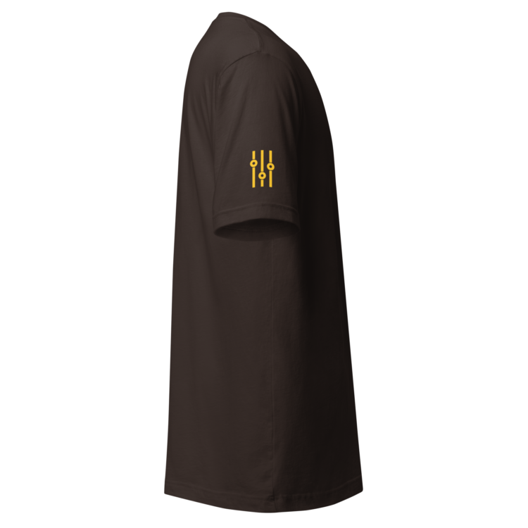 unisex-staple-t-shirt-brown-right-6acb879fd17a2.webp Producer Life Gold Logo Unisex Staple T-Shirt | Bella