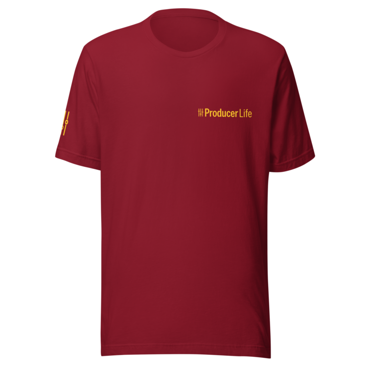 unisex-staple-t-shirt-cardinal-front-6acb879fc7fe3.webp Producer Life Gold Logo Unisex Staple T-Shirt | Bella