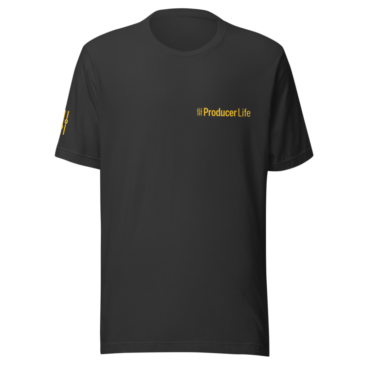 unisex-staple-t-shirt-dark-grey-front-6acb879fcd294.webp Producer Life Gold Logo Unisex Staple T-Shirt | Bella