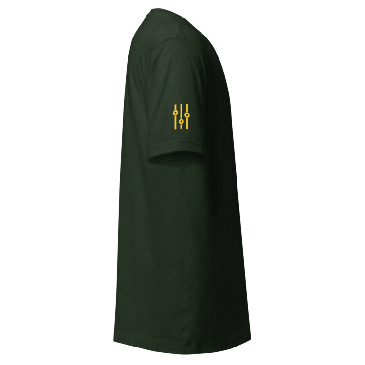 unisex-staple-t-shirt-heather-emerald-right-6acb879fd1a2d.webp Producer Life Gold Logo Unisex Staple T-Shirt | Bella