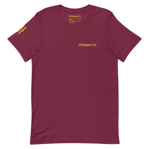 unisex-staple-t-shirt-maroon-front-6ad0039d189e6.webp Gold Label Producer Life Unisex Tee
