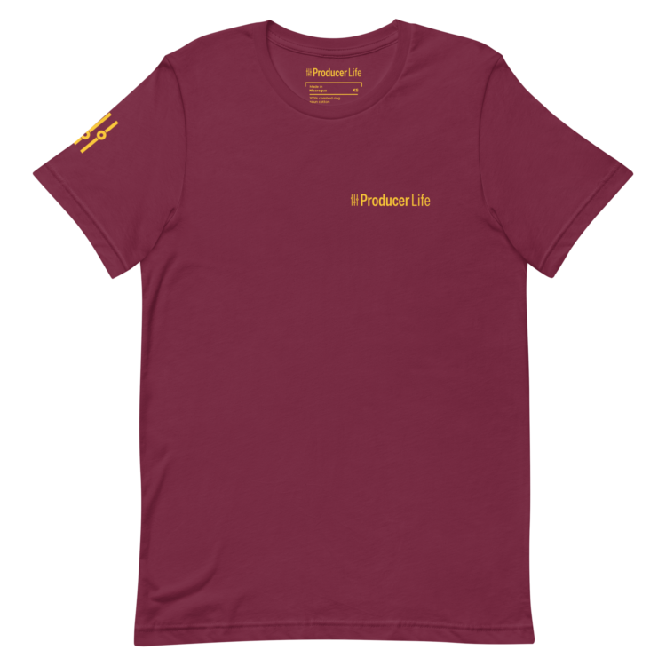 unisex-staple-t-shirt-maroon-front-6ad0039d189e6.webp Gold Label Producer Life Unisex Tee