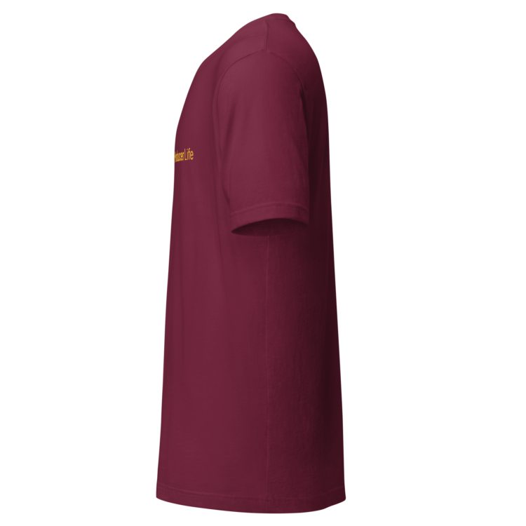 unisex-staple-t-shirt-maroon-left-6acb879fd09ac.webp Producer Life Gold Logo Unisex Staple T-Shirt | Bella