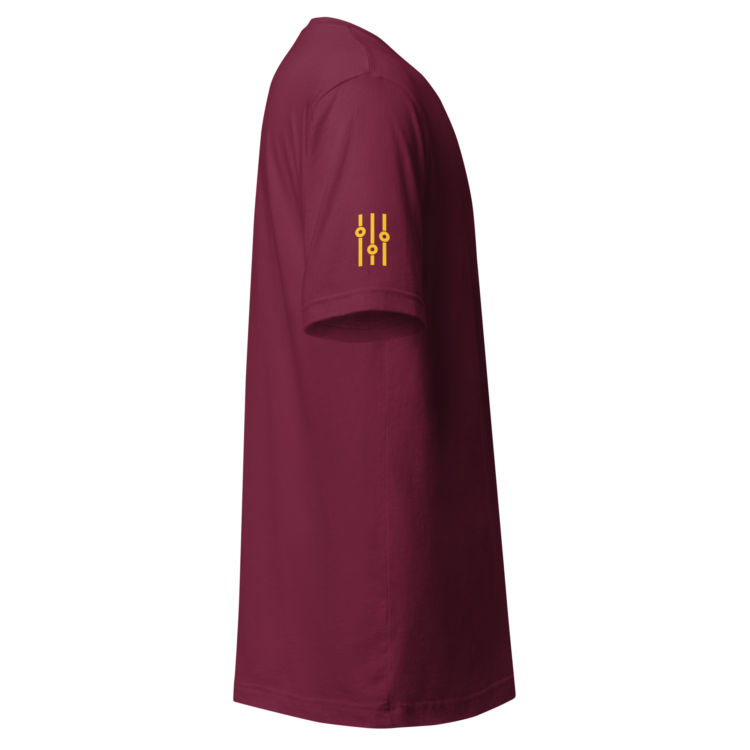 unisex-staple-t-shirt-maroon-right-6acb879fd1851.webp Producer Life Gold Logo Unisex Staple T-Shirt | Bella