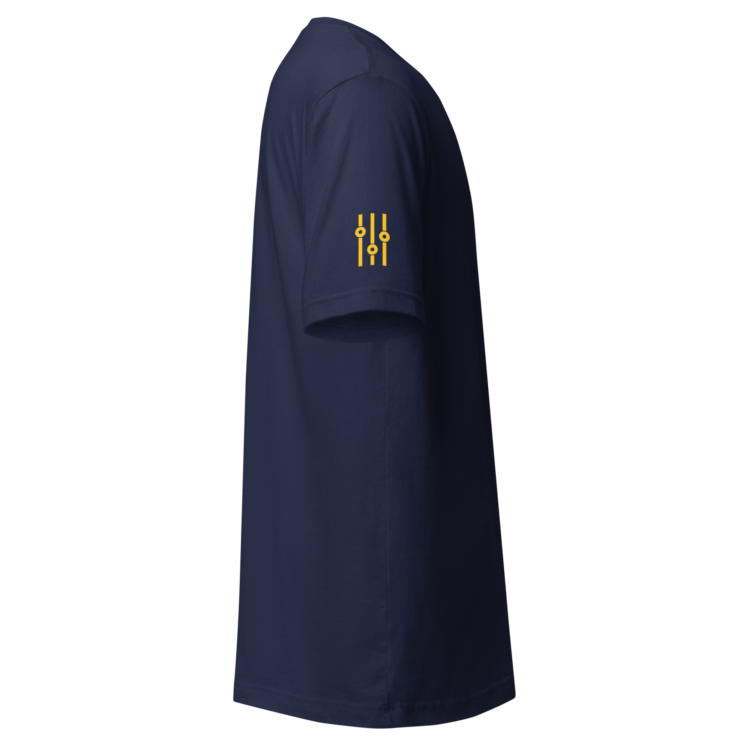 unisex-staple-t-shirt-navy-right-6acb879fd18a2.webp Producer Life Gold Logo Unisex Staple T-Shirt | Bella
