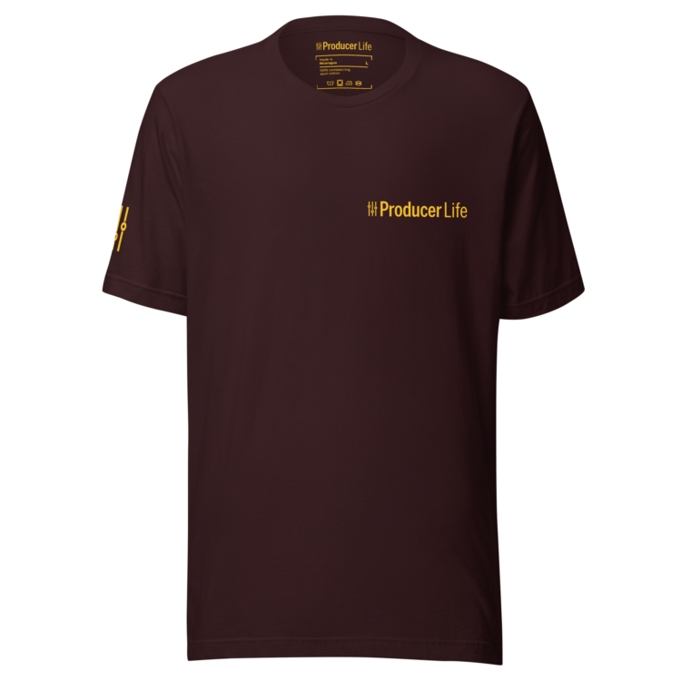 unisex-staple-t-shirt-oxblood-black-front-6acb879fcaa1a.webp Producer Life Gold Logo Unisex Staple T-Shirt | Bella