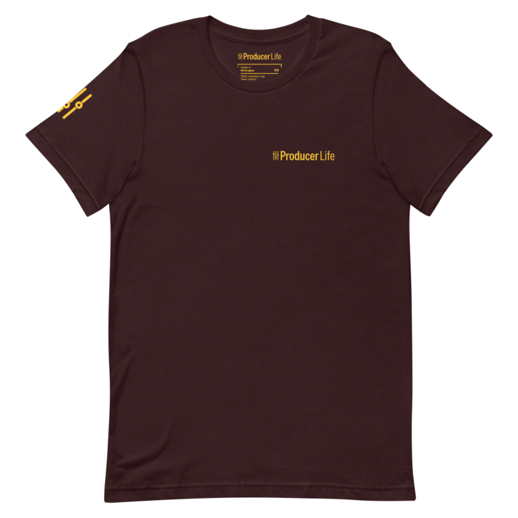unisex-staple-t-shirt-oxblood-black-front-6ad0039d0b5ce.webp Gold Label Producer Life Unisex Tee